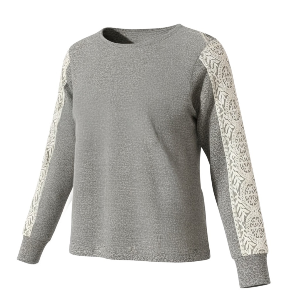 FN‎ by Flora Nikrooz Gray Lace Sleeve Sweater Women’s Large
